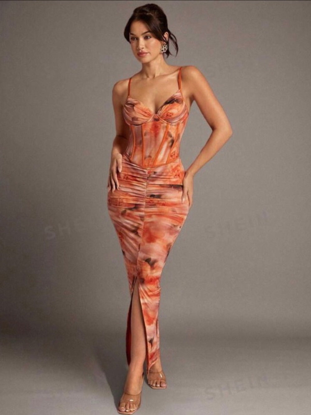 Orange Tie-Dye Bustier top and Maxi skirt with Front Slit